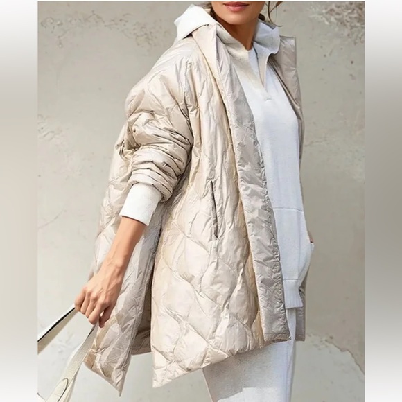 Jarbo Goose Down Filled Quilted PufferJacket Size XS 0-2 Tan Taupe Preowned - Picture 1 of 13